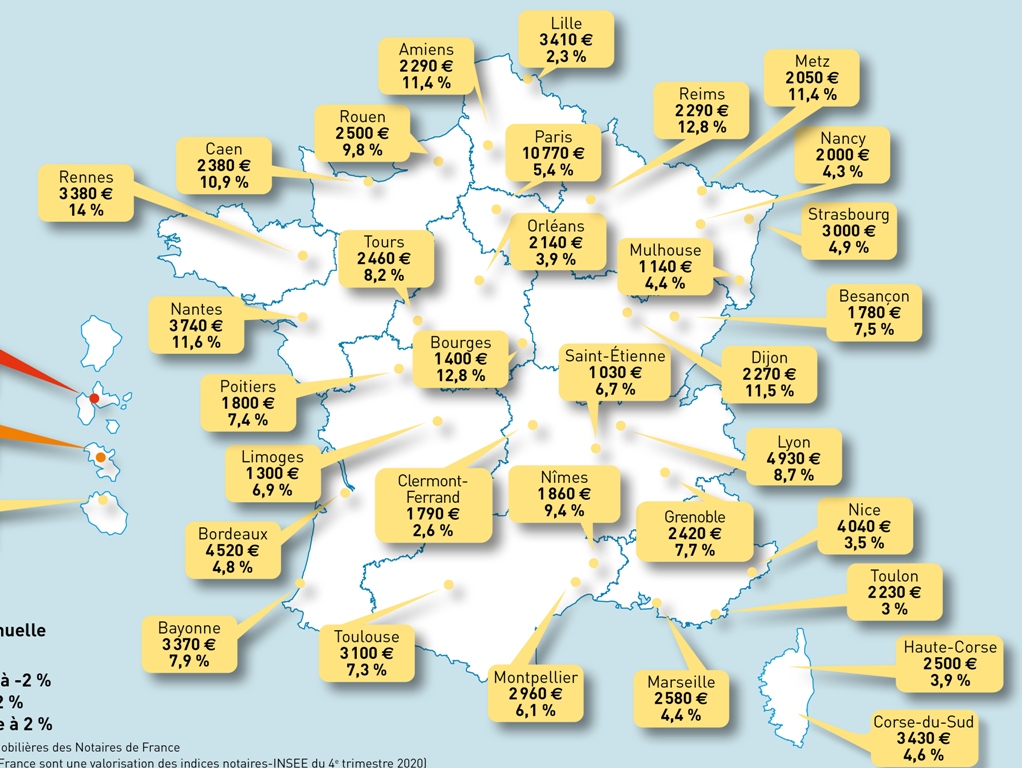 Le prix de l’immobilier au m² en France